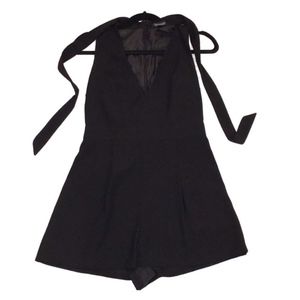 Topshop Black Deep V - Zipper Romper - Size 4